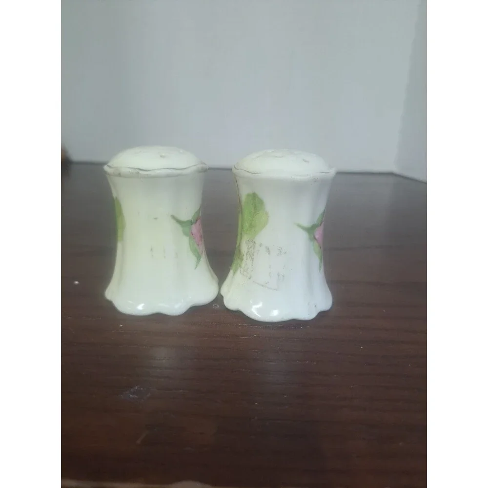 Antique O&EG Royal Austria Rose Pattern Porcelain Salt And Pepper Shaker Set( No